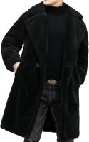 Men Fuzzy Fleece Long Cardigan Big and Tall ed Lapel Double Breasted Trench Coat Winter Warm Fluffy Overcoats