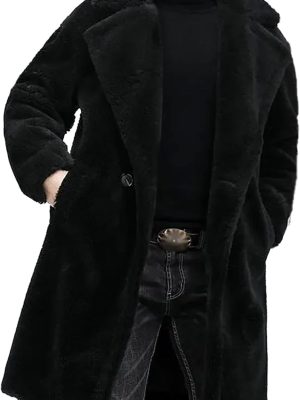 Men Fuzzy Fleece Long Cardigan Big and Tall ed Lapel Double Breasted Trench Coat Winter Warm Fluffy Overcoats