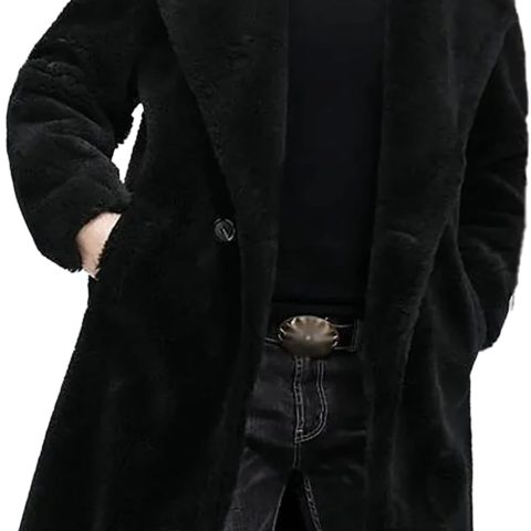 Men Fuzzy Fleece Long Cardigan Big and Tall ed Lapel Double Breasted Trench Coat Winter Warm Fluffy Overcoats