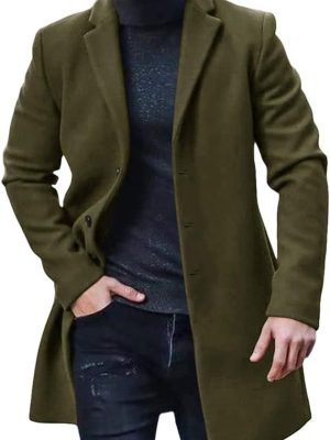 Men Trench Coat   Fall Winter Single Breasted Pea Coat Warm Soft Overcoat