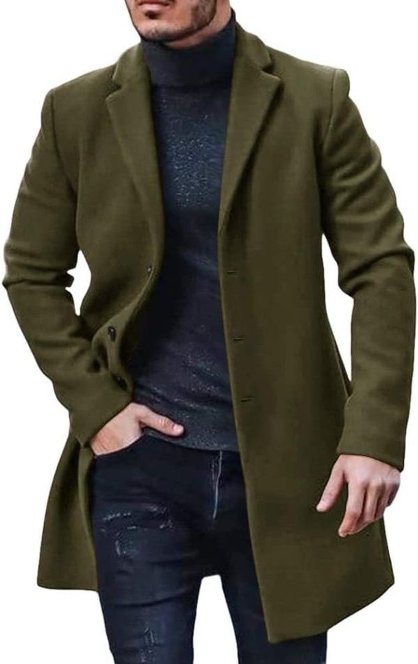 Men Trench Coat   Fall Winter Single Breasted Pea Coat Warm Soft Overcoat