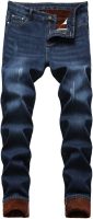 Men Warm  Lined Biker Jeans Stretch  Fleece Denim Pants