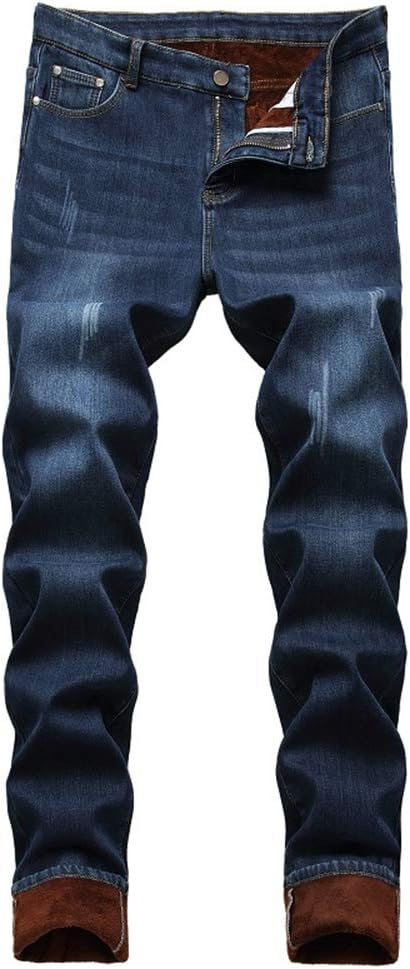 Men Warm  Lined Biker Jeans Stretch  Fleece Denim Pants