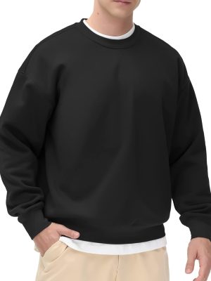 Men Fleece Crewneck Sweatshirt Thick Loose fit Soft Basic Pullover Sweatshirt