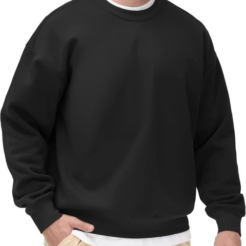 Men Fleece Crewneck Sweatshirt Thick Loose fit Soft Basic Pullover Sweatshirt