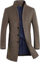 Men Trench Coat Long Wool Blend Overcoat  Down Topcoat