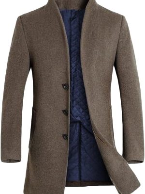 Men Trench Coat Long Wool Blend Overcoat  Down Topcoat