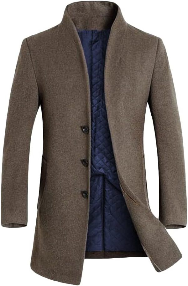 Men Trench Coat Long Wool Blend Overcoat  Down Topcoat