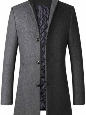 Men Trench Coat Wool Blend  Top Coat Single Breasted Business Overcoat