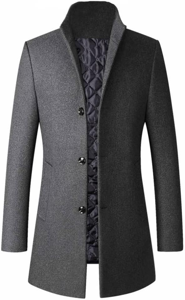 Men Trench Coat Wool Blend  Top Coat Single Breasted Business Overcoat