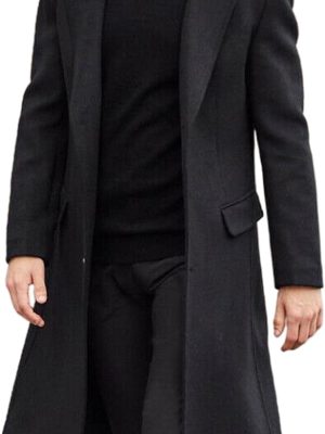 Men Casual Trench Coat   Long Jacket Overcoat Single Breasted Pea Coat