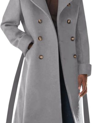 Men Trench Coat  Double Breasted Belted Pea Coat Wool Blend Winter Warm Overcoat