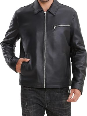 Leather Jacket Men,Lambskin Jacket with Full Zip Front,Casual Style,Tailored Design,Metal Snap Cuffs