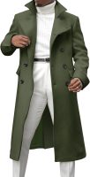 Men  Double Breasted Long Trench Coat Casual Cotton Blend