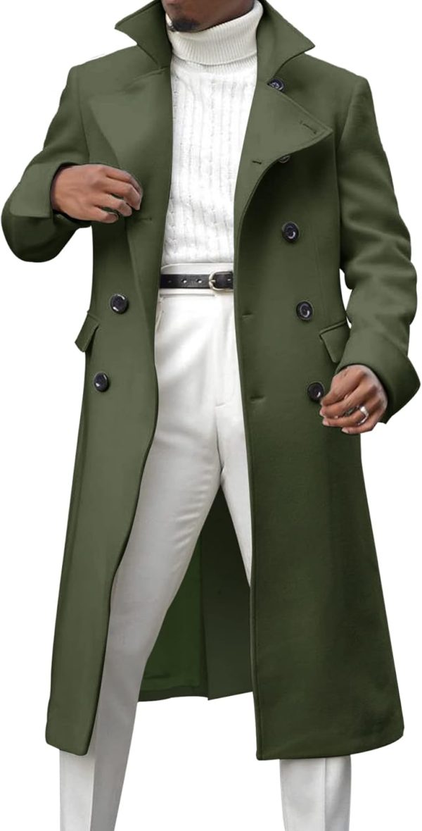 Men  Double Breasted Long Trench Coat Casual Cotton Blend