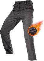 Men Fleece Lined Outdoor Cargo Hiking Pants Water Repellent Softshell Snow Ski Pants with Zipper Pockets