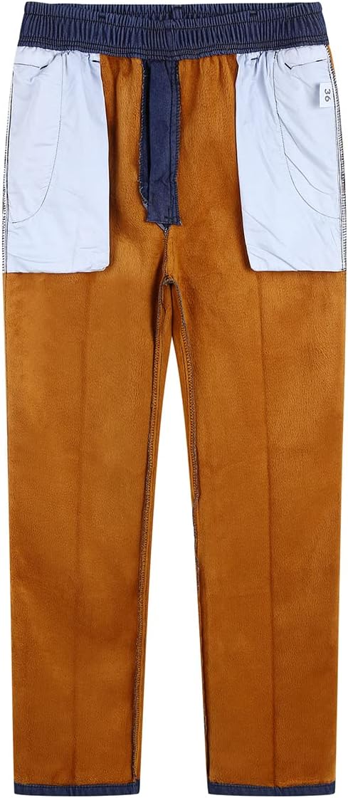 Fleece Lined Jeans Mens Elastic Waist Thicken Warm Loose Denim Pants