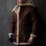 Men Shearling Leather Coat Suede  Lined Fleece Sheepskin Pea Coat Jacket Faux Fur Vintage Long Trench Coat