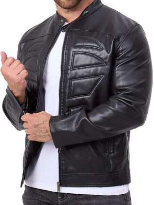 Mens Motorcycle PU Leather Jackets Stand Collar Biker Windbreaker Zip-up  Outwear