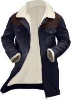 Men Vintage Suede Pocket Plush Revers Outdoor Jacket Coat Retro Top Patchwork Suede Trench Coat Winter Biker Coats