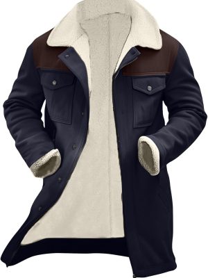 Men Vintage Suede Pocket Plush Revers Outdoor Jacket Coat Retro Top Patchwork Suede Trench Coat Winter Biker Coats