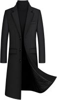 Men Winter Trench Coat Long Sleeve  Single Breasted Quilted Cotton Long Overcoat Jacket Wool Pea Coat