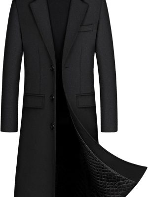 Men Winter Trench Coat Long Sleeve  Single Breasted Quilted Cotton Long Overcoat Jacket Wool Pea Coat