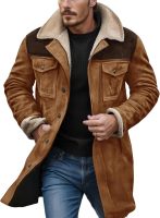 Men Winter Coats Vintage Suede Patchwork Lamb Fleece Long Jacket Trucker Warm Casual Coat Overesized Thick Trench Coat