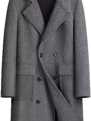 Men Wool Blend Long Trench Coat  Single Breasted Overcoat Warm Winter Pea Coat