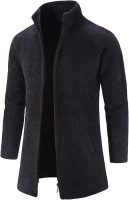 Men Fleece Coat Full Zip Up Fall Winter Stand Collar  Warm Soft Jacket Overcoat Casual Outwear, M-3XL