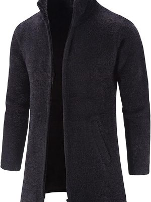 Men Fleece Coat Full Zip Up Fall Winter Stand Collar  Warm Soft Jacket Overcoat Casual Outwear, M-3XL