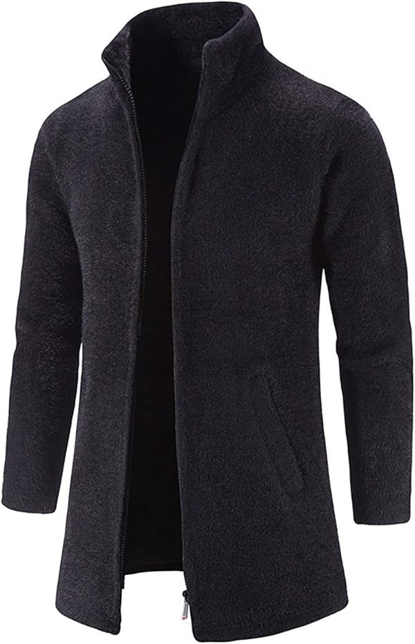 Men Fleece Coat Full Zip Up Fall Winter Stand Collar  Warm Soft Jacket Overcoat Casual Outwear, M-3XL