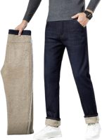 Fleece Lined Jeans for Men  Warm Straight Leg Pants Outdoor Velvet Stretch Denim Pants Winter Casual Pants