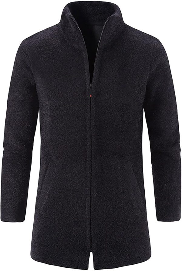 Men Fleece Coat Full Zip Up Fall Winter Stand Collar  Warm Soft Jacket Overcoat Casual Outwear, M-3XL