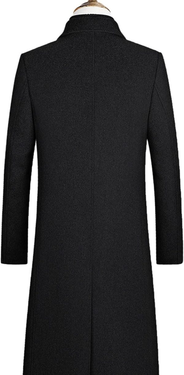 Men Winter Trench Coat Long Sleeve  Single Breasted Quilted Cotton Long Overcoat Jacket Wool Pea Coat