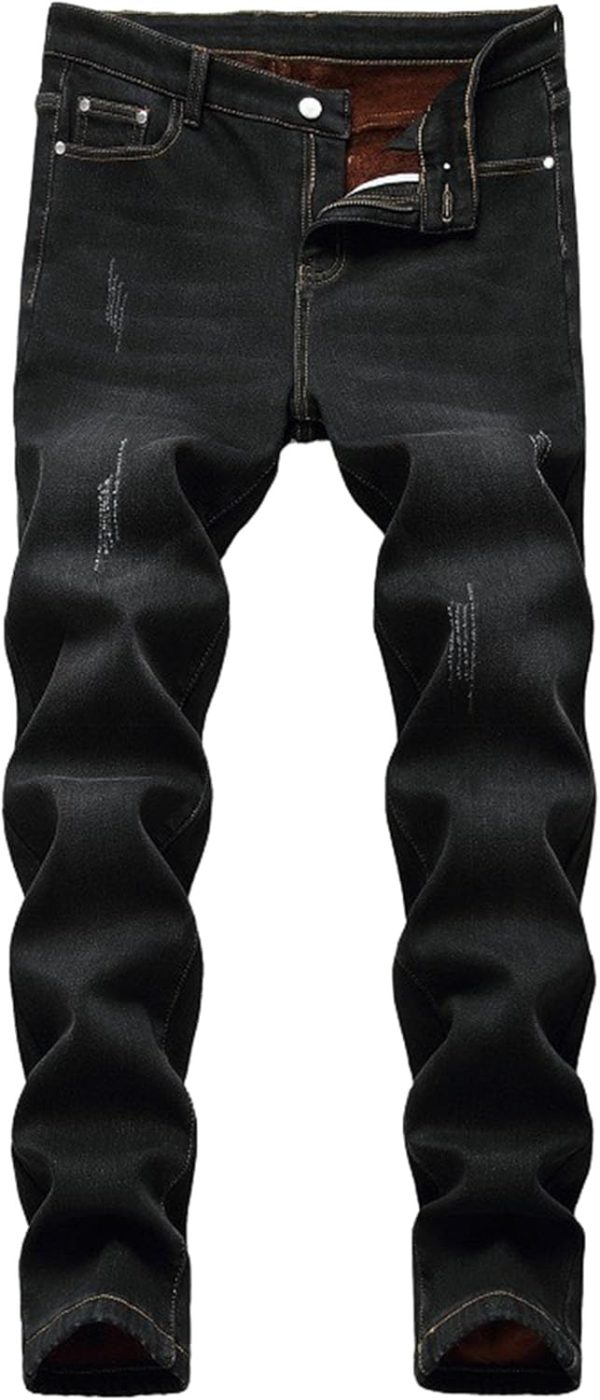 Men Thermal Fleece Lined Jeans Winter  Thicken Stretch Warm Denim Pants