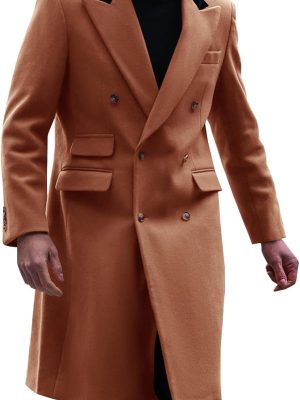 Men Trench Coat  Double Breasted Casual Pea Coat Winter Warm Long Overcoat