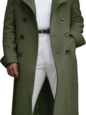 Men  Double Breasted Long Trench Coat Casual Cotton Blend