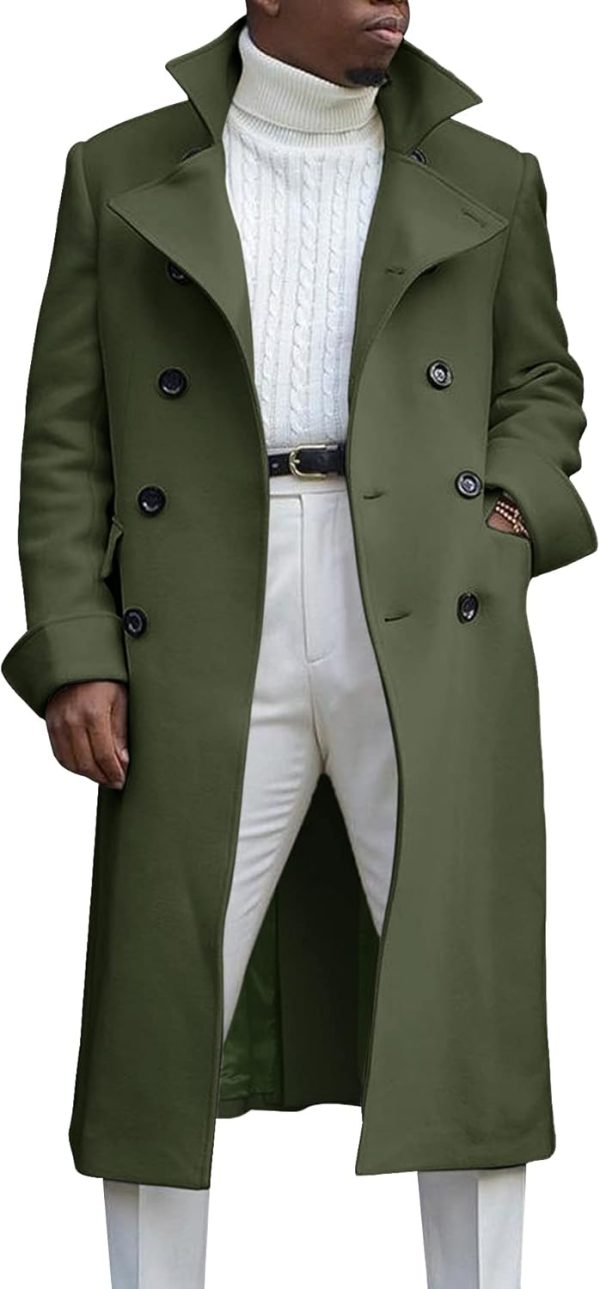 Men  Double Breasted Long Trench Coat Casual Cotton Blend