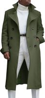 Men  Double Breasted Long Trench Coat Casual Cotton Blend