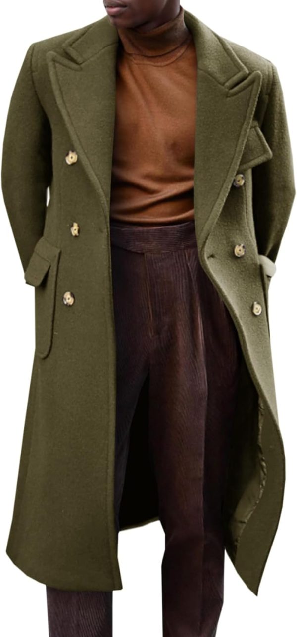 Men Trench Coat  Long Jacket Double Breasted Classic Winter Overcoat