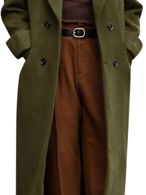 Men Full Length Trench Coat ed Lapel Long Jacket Double Breasted Classic Winter Overcoat