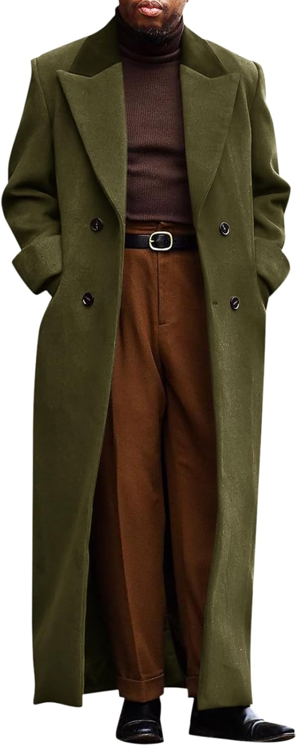 Men Full Length Trench Coat ed Lapel Long Jacket Double Breasted Classic Winter Overcoat
