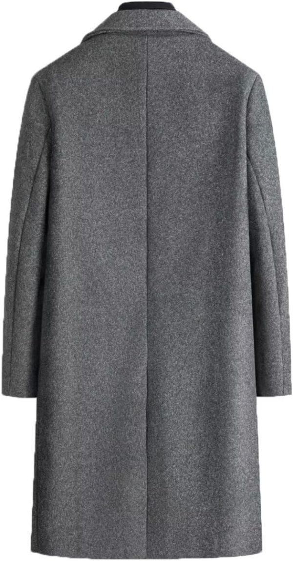 Men Wool Blend Long Trench Coat  Single Breasted Overcoat Warm Winter Pea Coat