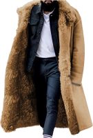 Lined Long Jacket Men Faux Leather Shearling Jacket Fur Collar Long Trench Coats Winter Sheepskin Fleece Coat