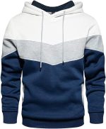 Men Hoodies Pullover Color Block Fleece Long Sleeve Sweatshirt Tops with Pocket