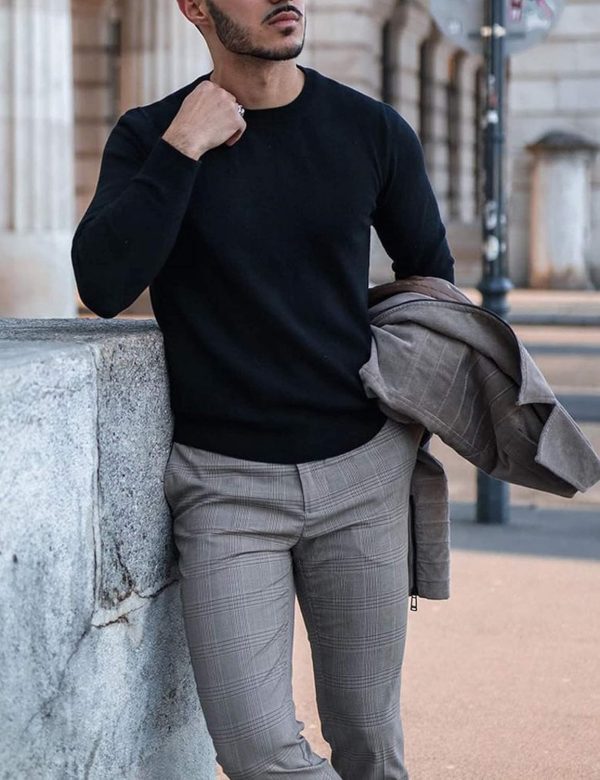 Men Crew Neck Sweater  Lightweight Sweatshirts Knitted Pullover for Casual Or Dressy Wear