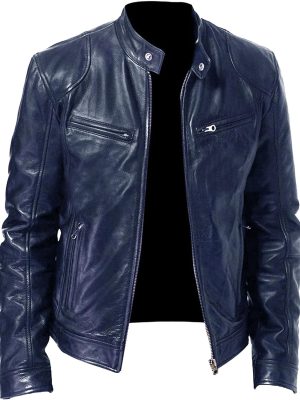 Men  Motorcyle Leather Jacket Zip-Up Windbreaker Leather Jackets Lightweight PU Biker Vintage Coat