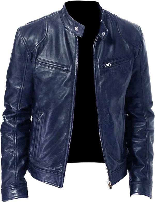 Men  Motorcyle Leather Jacket Zip-Up Windbreaker Leather Jackets Lightweight PU Biker Vintage Coat