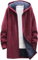 Men Coats Fall Winter Sweater Jackets Casual Knitted Cardigan Fleece Lined Full Zip Hooded Coat Long Jacket